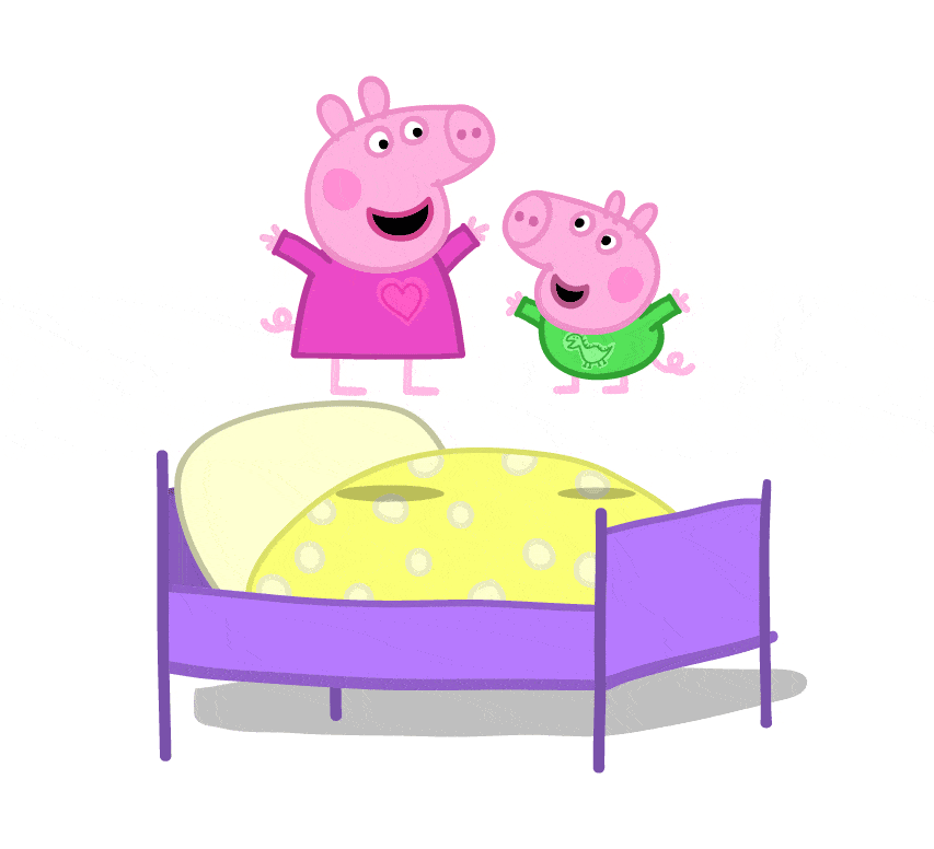 Peppa Pig jumping on bed animated GIF