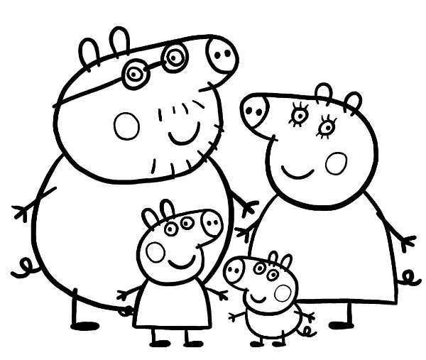 Peppa Pig and Family colouring page