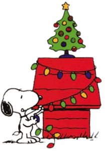 Peanuts Snoopy decorating house with Christmas Tree
