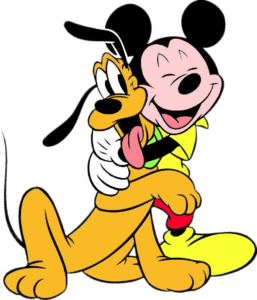 Mickey Mouse and Pluto hugging