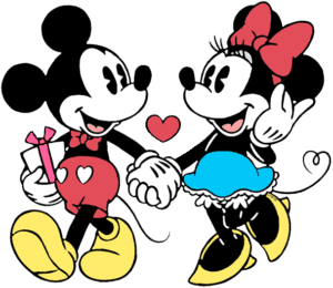 Mickey and Minnie Mouse walking hand in hand