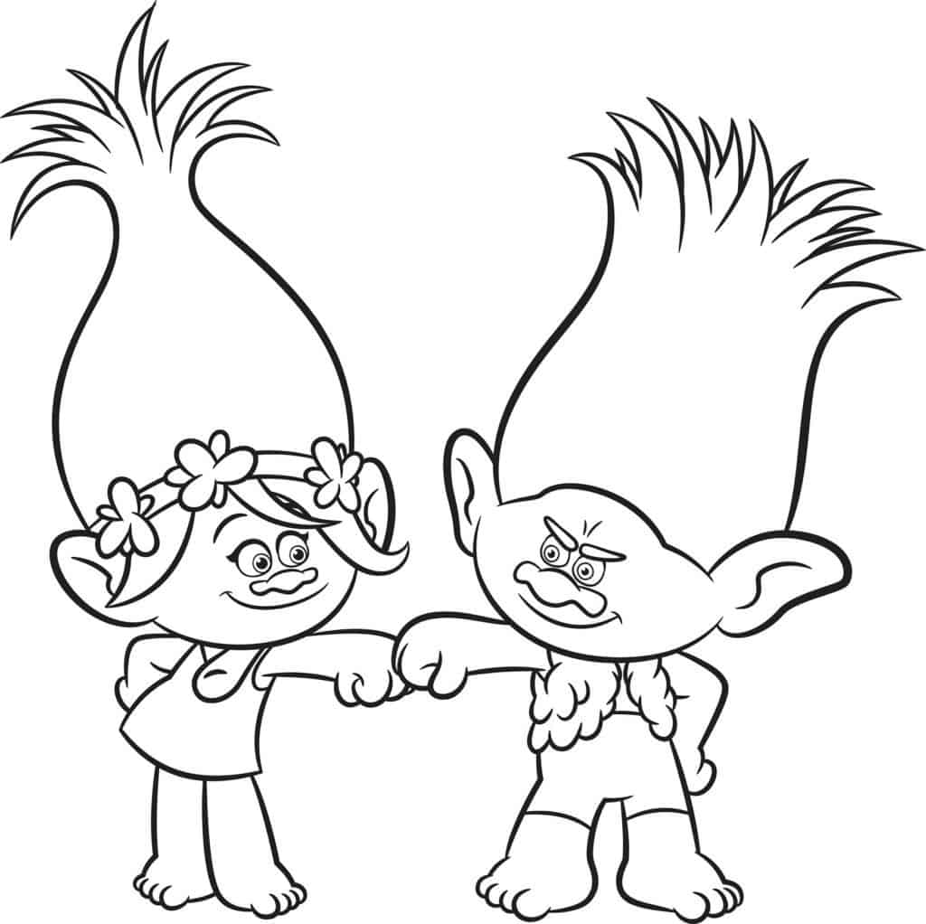 Trolls Poppy and Branch Fist bump colouring page