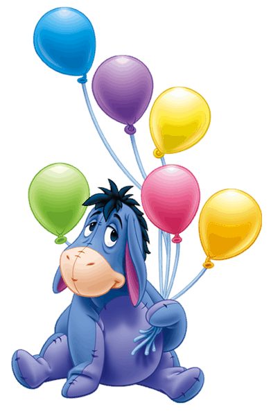 Winnie the Pooh Friend Eeyore holding balloons PNG