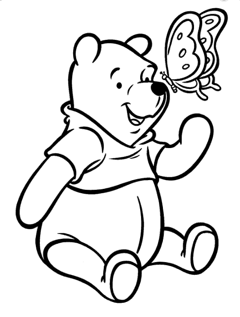 Winnie the Pooh and butterfly colouring page