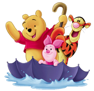 Winnie the Pooh and friends in umbrella boat