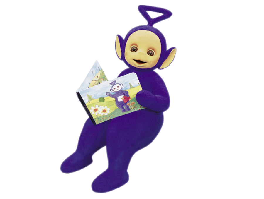 Teletubbies Tinky Winky reading PNG Image