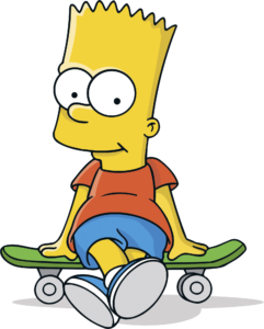 Bart Simpson sitting on skateboard