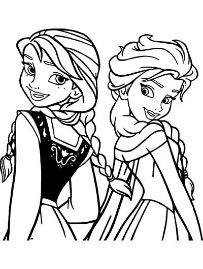 Frozen Elsa and Anna colouring page