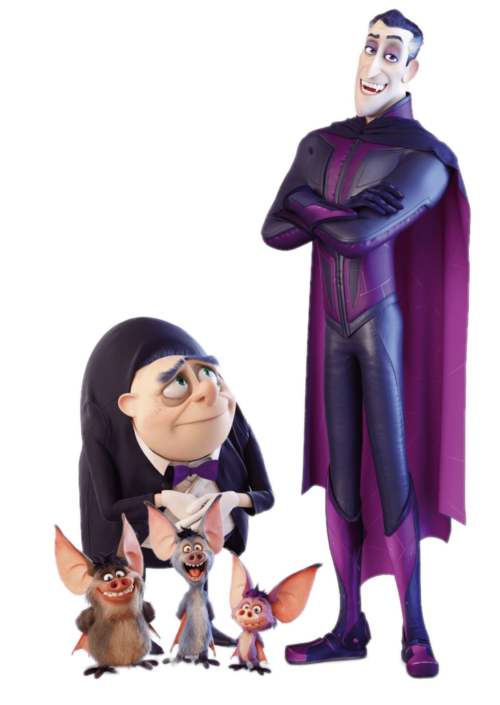 Monster Family Dracula, Butler and Bats PNG Image