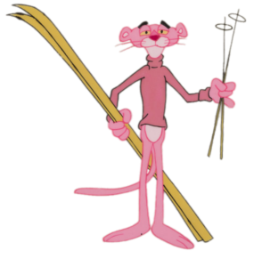Pink Panther off skiing