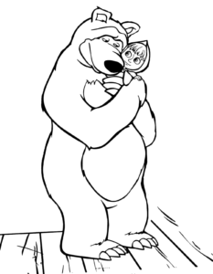 The Bear hugging Masha colouring page