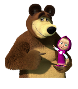 Bear holding Masha on arm