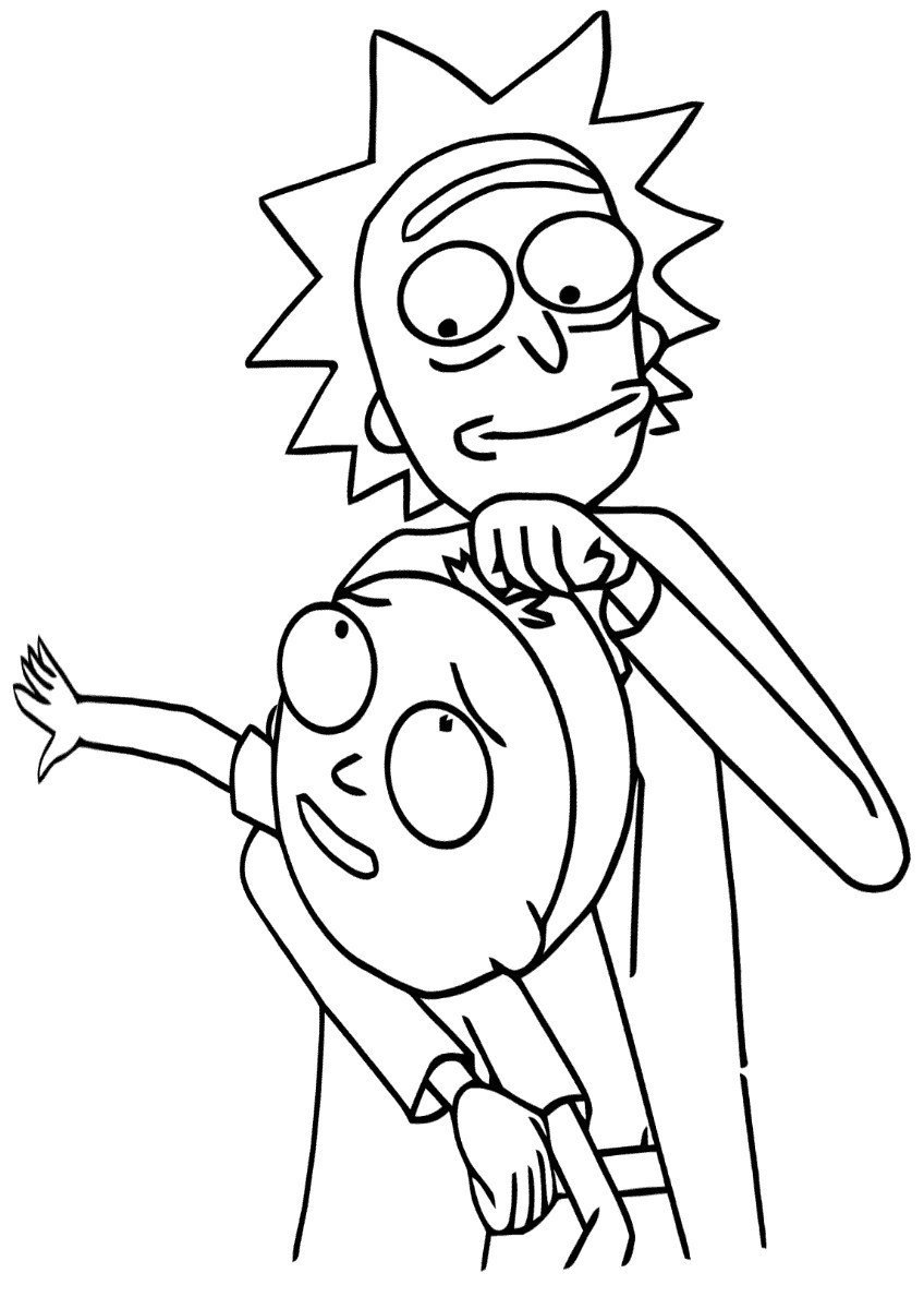 Rick and Morty head rub colouring image