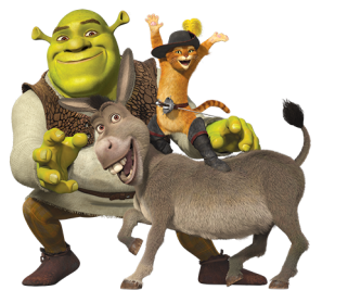 Shrek, Donkey and Puss in Boots