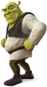Shrek showing muscles
