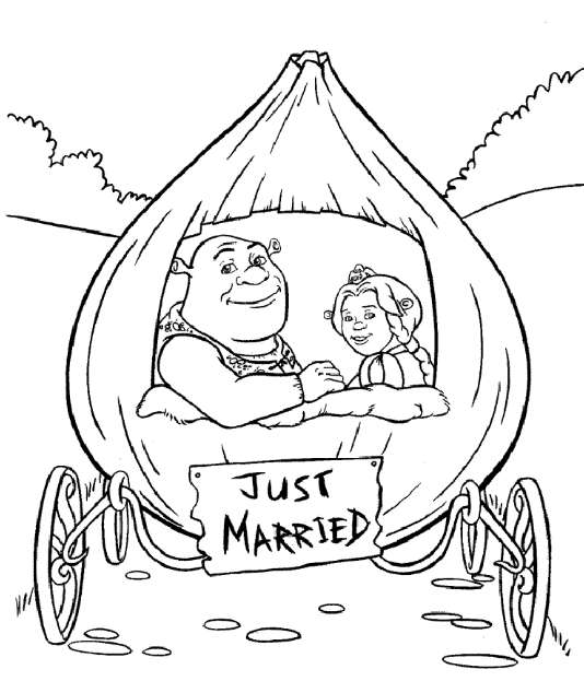 Shrek and Fiona just married colouring page