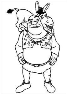 Donkey on Shrek's shoulders colouring page
