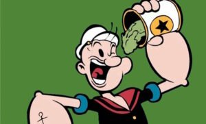 Popeye emptying can of spinach