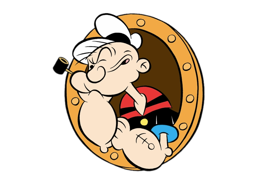 Popeye looking out of cabin window