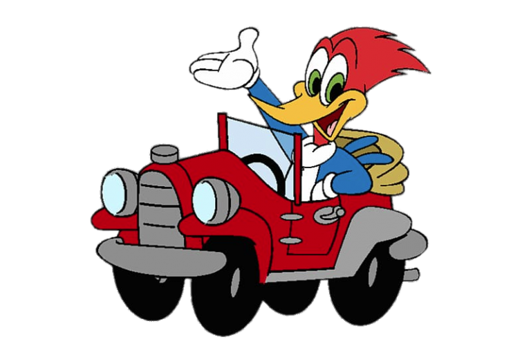 Check out this transparent Woody Woodpecker in a red car PNG image
