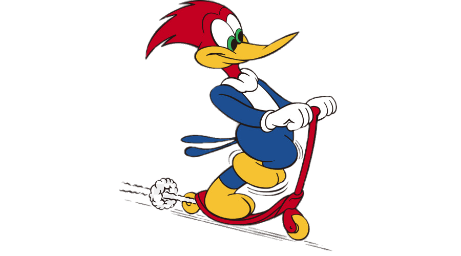 Woody Woodpecker on a scooter