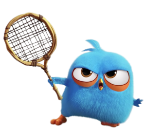 Angry Bird Blue playing tennis