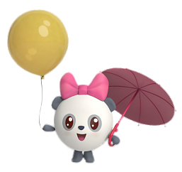 BabyRiki Pandy holding balloon and umbrella
