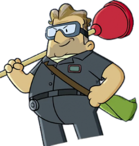 Captain Underpants character Mr. Ree holding toilet plunger