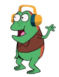 Harvey Beaks Character Mikey the Frog with headphones