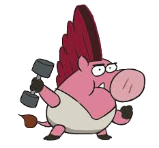Harvey Beaks Character Rooter Wellington the boar lifting weights