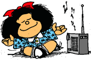 Mafalda listening to the radio