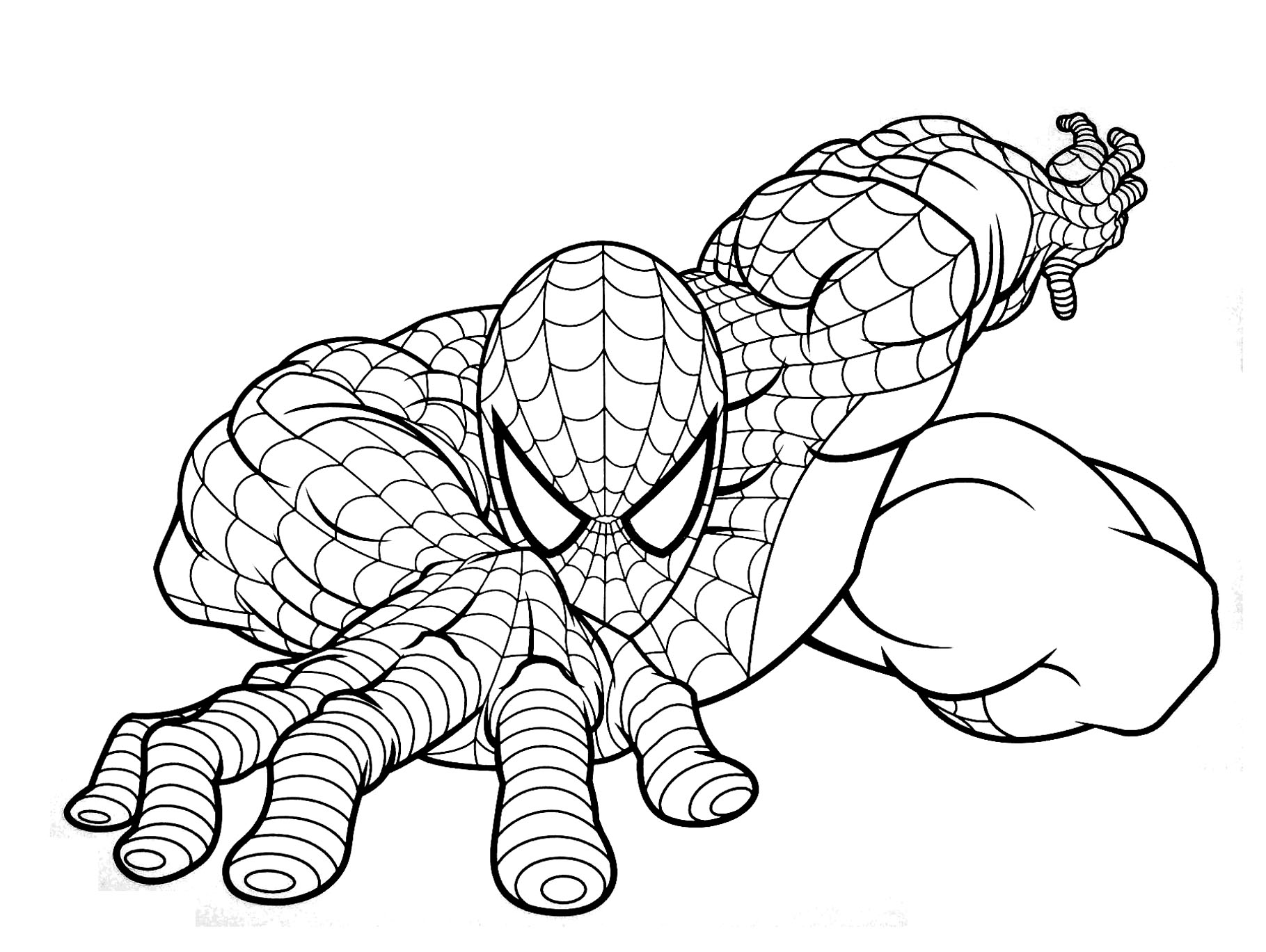 Download Spider Man crouching low colouring image