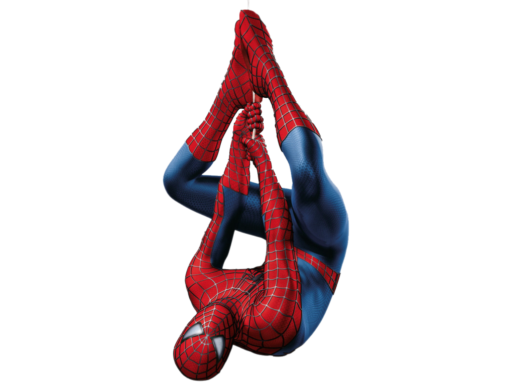 Spider Man hanging upside down.