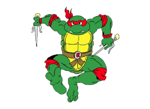 Teenage Mutant Ninja Turtles Raphael holding pair of sai