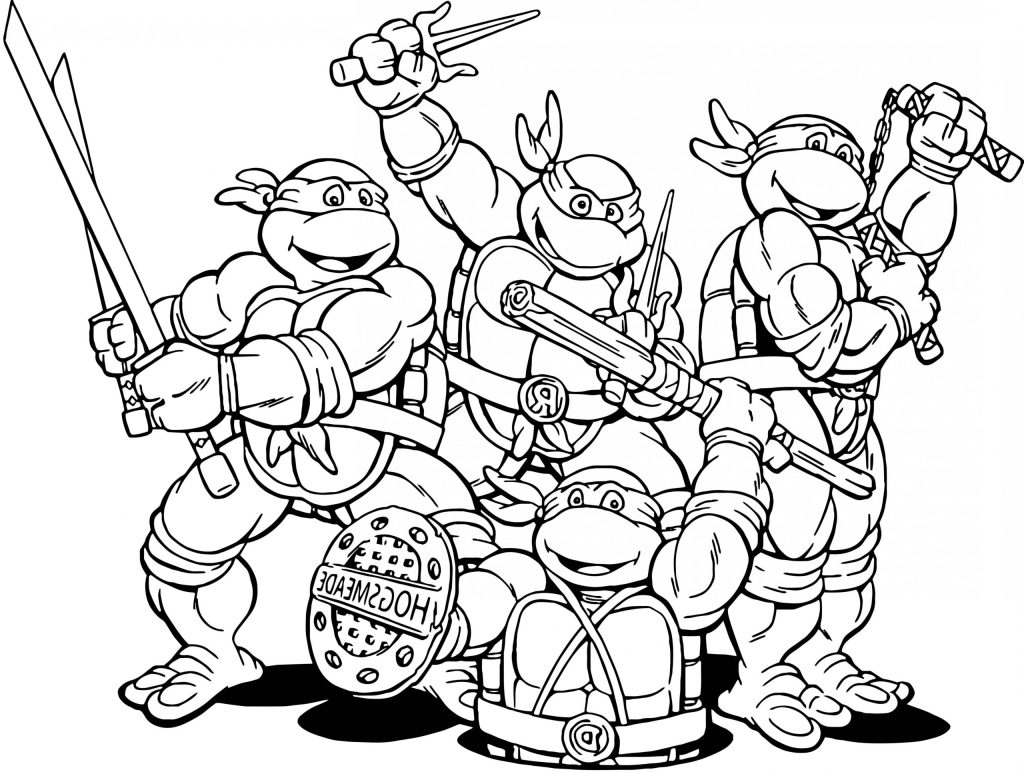 Teenage Mutant Ninja  Turtles with weapons colouring image