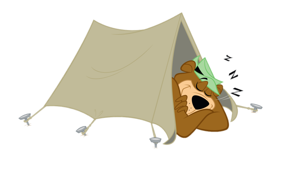 Yogi Bear sleeping in tent