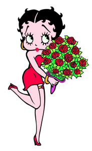 Betty Boop holding bunch of roses