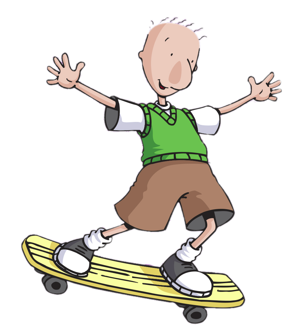 Check out this transparent Doug on his skateboard PNG image