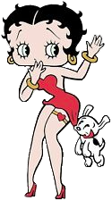 Little dog holding on to Betty Boop