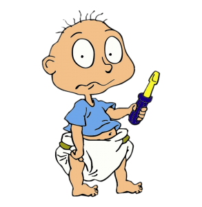 Rugrats character Tommy Pickles holding screwdriver