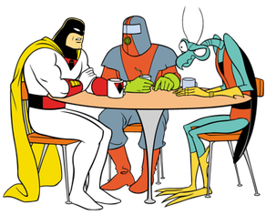 Space Ghost at the table with friends