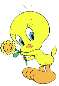 Tweety Bird holding a flower