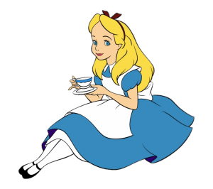 Alice drinking cup of tea
