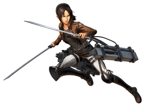 Attack on Titan character Ymir with weapons