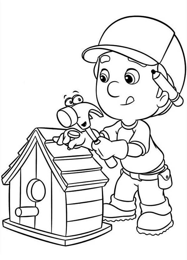 Handy Manny fixing birdhouse