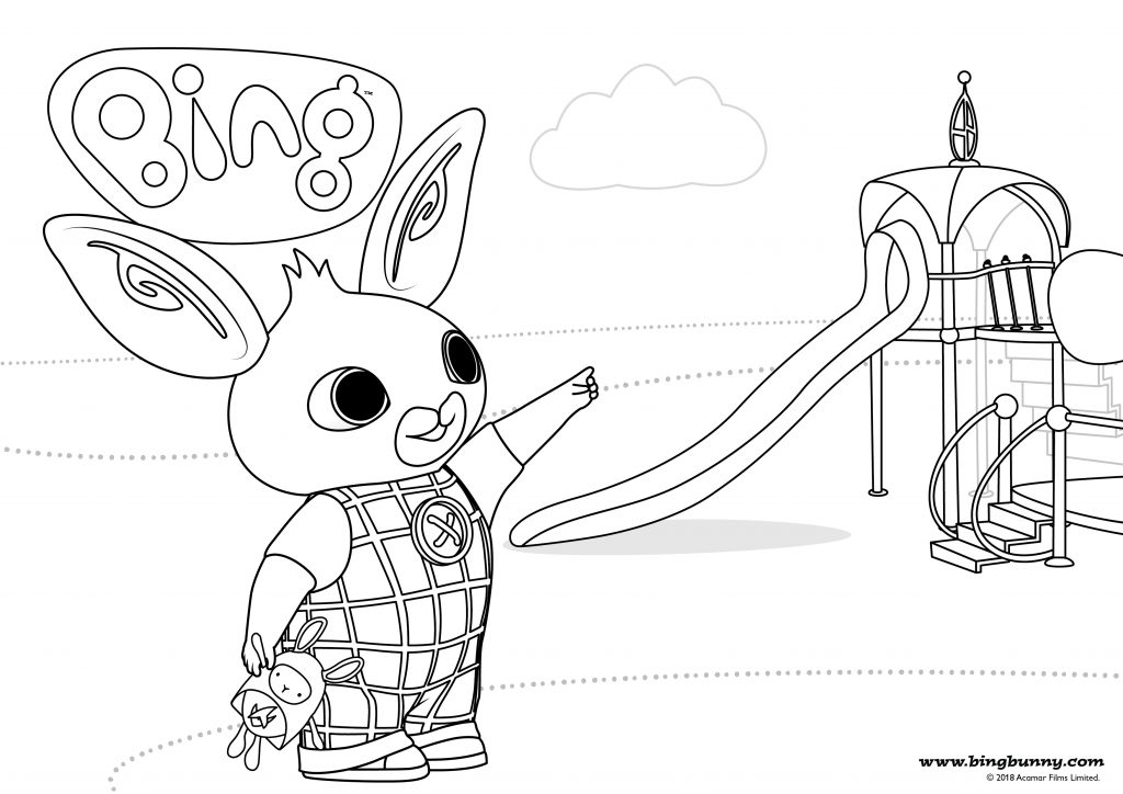 bing on playground colouring image