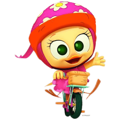 Calimero’s friend Priscilla on bicycle