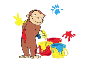 Curious George playing with paint