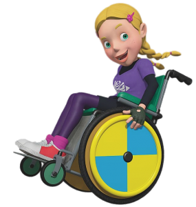 Fireman Sam character in wheelchair