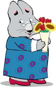Grandma Bunny holding flowers